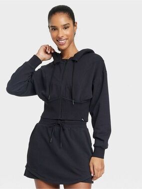 Joy lab Cropped Black Hoodie French Terry Zip Jacket - Women's Black Hoodie
